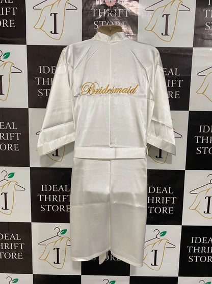 |L| BUST 21| A23| WHITE SATIN KIMONO ROBE | ELEGANT SILKY LOUNGEWEAR & BRIDAL ROBE