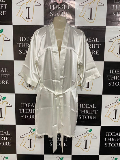 |L| BUST 21| A23| WHITE SATIN KIMONO ROBE | ELEGANT SILKY LOUNGEWEAR & BRIDAL ROBE