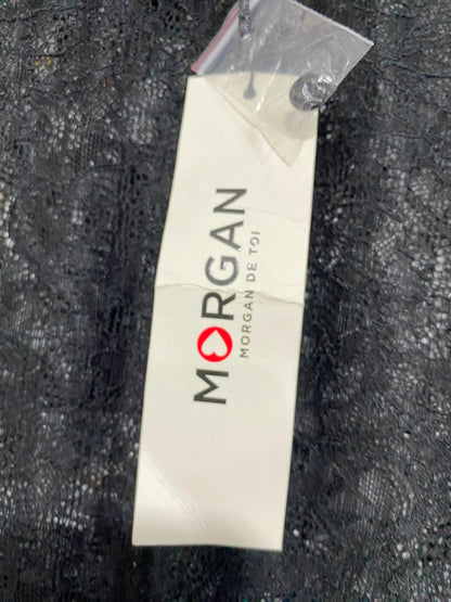 MORGAN |S| BUST 15| A22| BLACK SHEER LACE LONG-SLEEVE TOP | ELEGANT CREW NECK PARTY BLOUSE