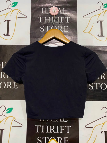 GLASSONS |S| BUST 13| A22| BLACK CREW NECK SHORT-SLEEVE CROP TOP | BASIC CASUAL TEE