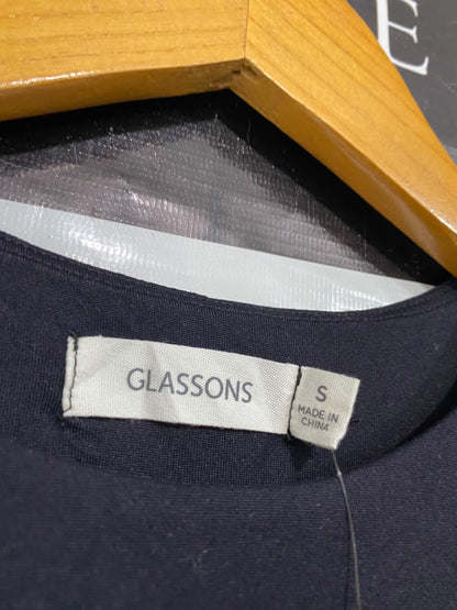 GLASSONS |S| BUST 13| A22| BLACK CREW NECK SHORT-SLEEVE CROP TOP | BASIC CASUAL TEE