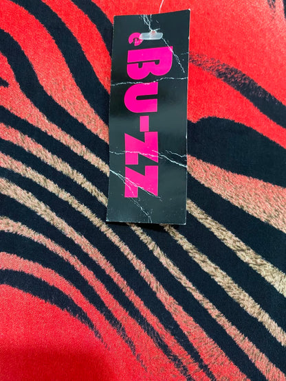 BU ZZ |S| BUST 14| A22| RED AND BLACK ABSTRACT ANIMAL PRINT CAP-SLEEVE MIDI DRESS | BOLD PARTY BODYCON DRESS