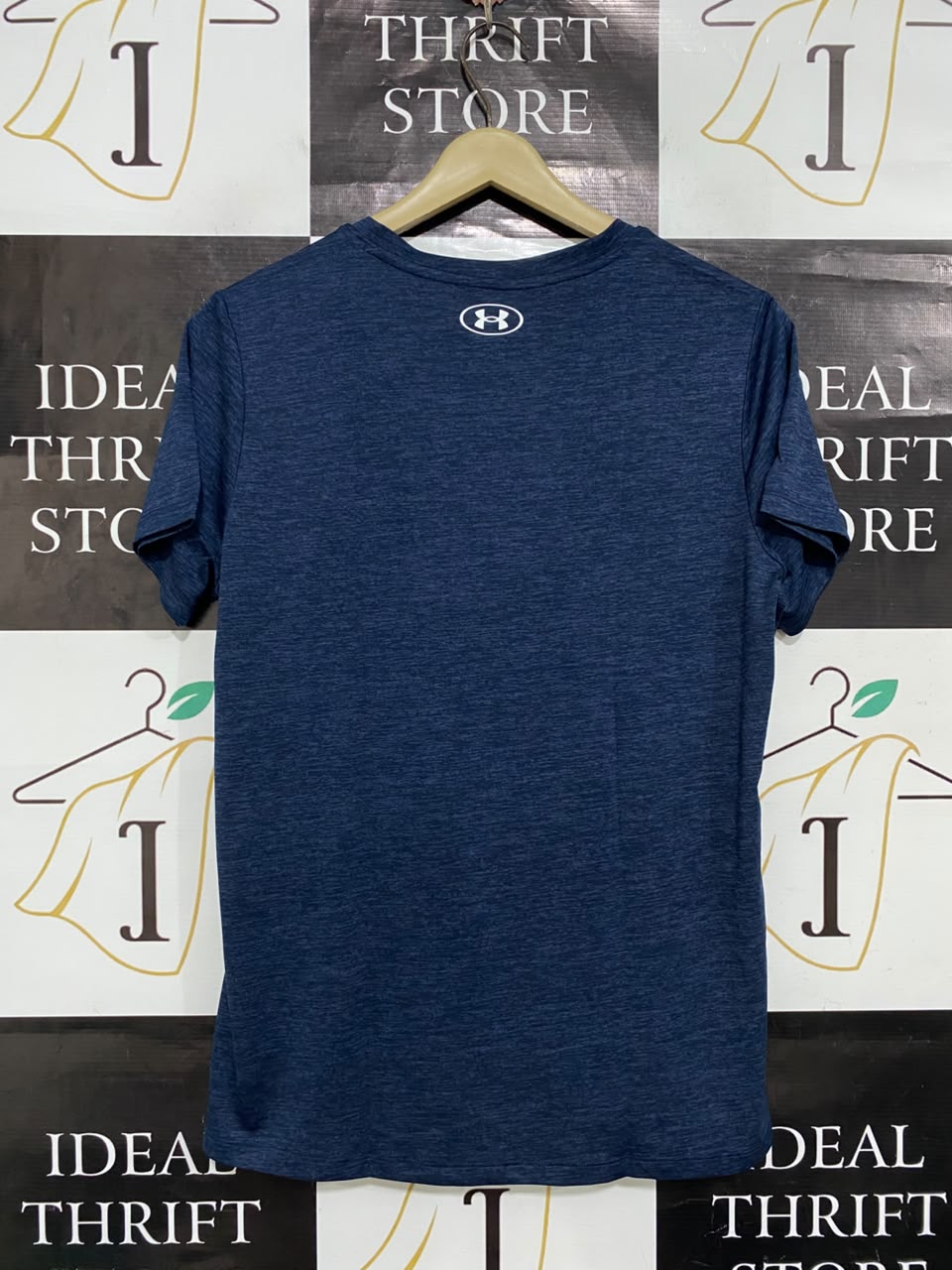 UNDER ARMOUR |M| BUST 19| A22| NAVY BLUE MELANGE V-NECK ACTIVE T-SHIRT | SPORTY SHORT-SLEEVE TOP
