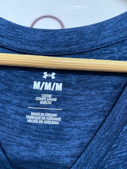 UNDER ARMOUR |M| BUST 19| A22| NAVY BLUE MELANGE V-NECK ACTIVE T-SHIRT | SPORTY SHORT-SLEEVE TOP