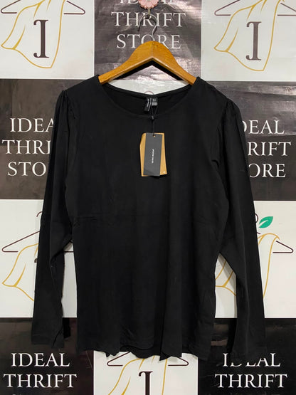 VERO MODA |L| BUST 19| A22| BLACK ROUND NECK LONG-SLEEVE TOP | BASIC CASUAL ELEGANCE BLOUSE