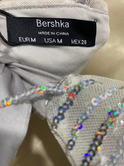 BERSHKA |M| BUST 16| A22| SILVER HOLOGRAPHIC SEQUIN FRINGE CROP TOP | GLAMOROUS PARTY CAMI