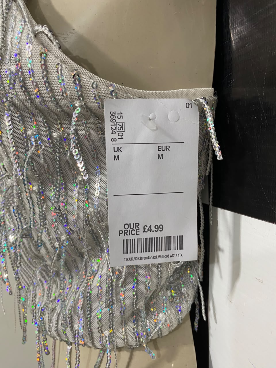 BERSHKA |M| BUST 16| A22| SILVER HOLOGRAPHIC SEQUIN FRINGE CROP TOP | GLAMOROUS PARTY CAMI