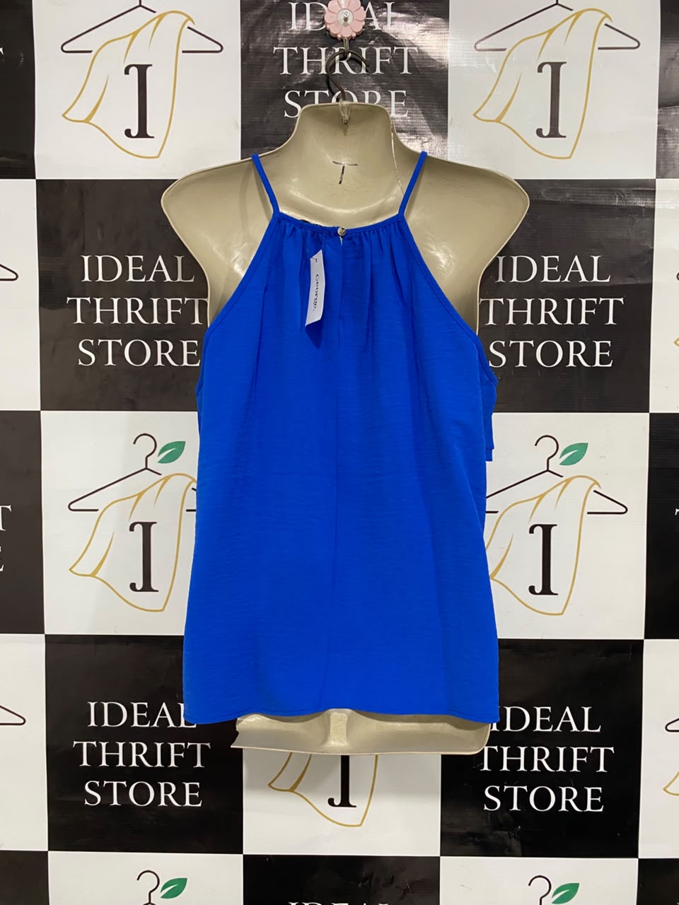 GEORGE |L| BUST 21| A22| ROYAL BLUE COLD-SHOULDER RUFFLE-TRIM CAMI TOP | ELEGANT STATEMENT BLOUSE