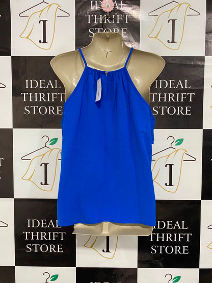 GEORGE |L| BUST 21| A22| ROYAL BLUE COLD-SHOULDER RUFFLE-TRIM CAMI TOP | ELEGANT STATEMENT BLOUSE