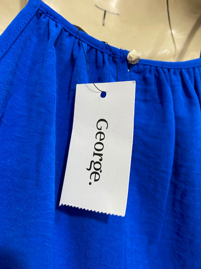 GEORGE |L| BUST 21| A22| ROYAL BLUE COLD-SHOULDER RUFFLE-TRIM CAMI TOP | ELEGANT STATEMENT BLOUSE