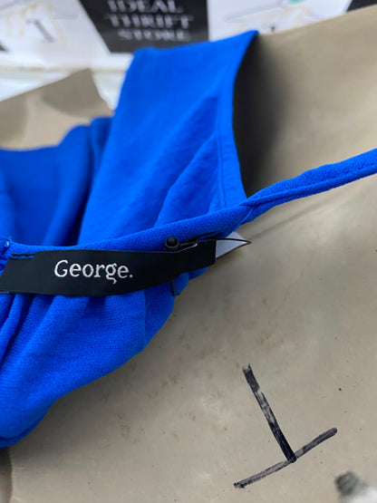 GEORGE |L| BUST 21| A22| ROYAL BLUE COLD-SHOULDER RUFFLE-TRIM CAMI TOP | ELEGANT STATEMENT BLOUSE