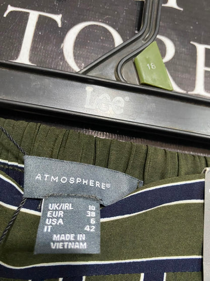 ATMOSPHERE |S| WAIST 26| A22| OLIVE GREEN AND STRIPED CASUAL TROUSERS | VERTICAL STRIPE ANKLE PANTS