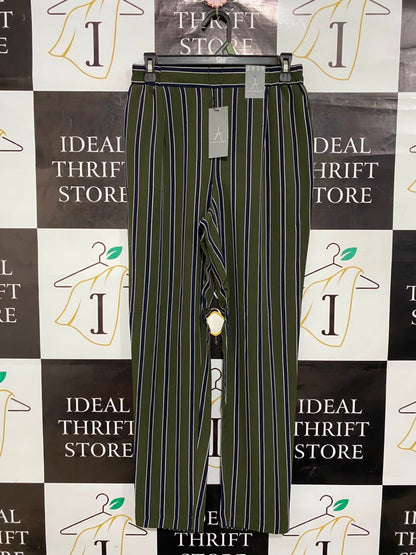 ATMOSPHERE |S| WAIST 26| A22| OLIVE GREEN AND STRIPED CASUAL TROUSERS | VERTICAL STRIPE ANKLE PANTS