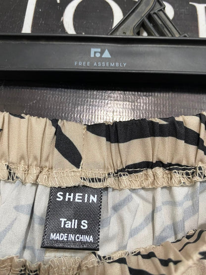 SHEIN |XS| WAIST 24| A22| BEIGE AND BLACK ANIMAL PRINT DRAWSTRING WIDE-LEG TROUSERS | BOLD CASUAL LOUNGE PANTS