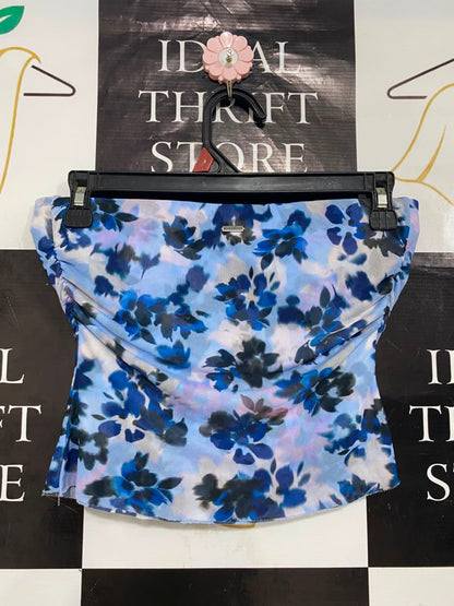 GHANDA CO |S| WAIST 28| A22| BLUE AND PURPLE FLORAL MESH STRAPLESS TUBE TOP | CHIC Y2K BANDEAU
