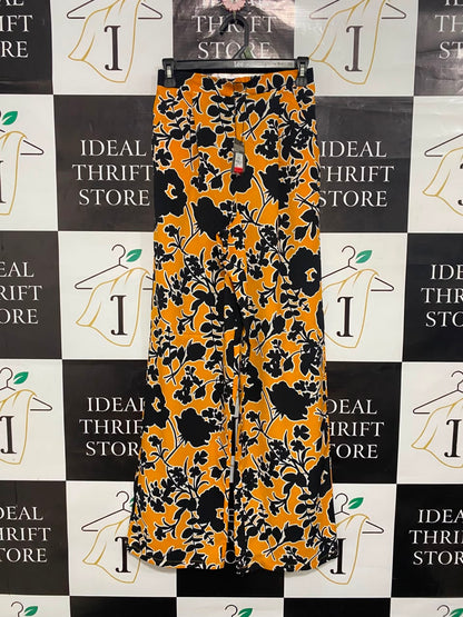 PRIMARK |S| WAIST 26| A22| MUSTARD YELLOW AND BLACK FLORAL PRINT WIDE-LEG TROUSERS | BOLD STATEMENT PALAZZO PANTS