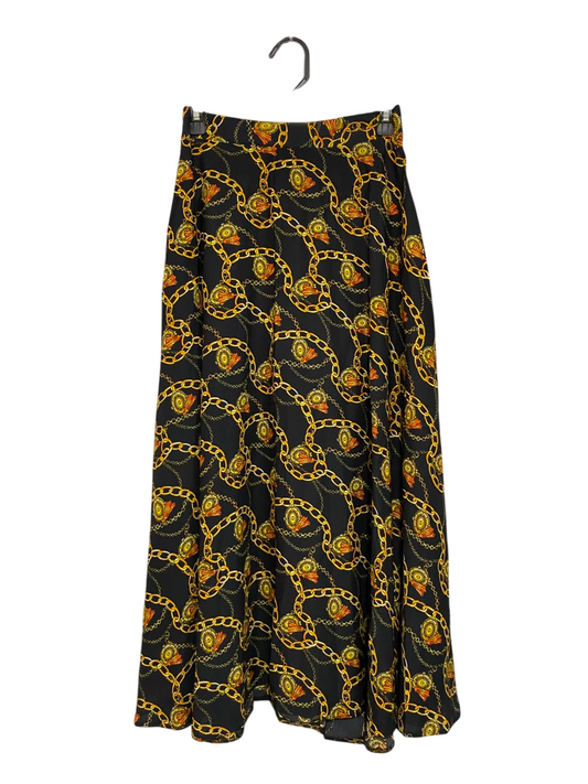 NEW LOOK |S| WAIST 26| A23| BLACK AND GOLD BAROQUE CHAIN PRINT HIGH-WAIST MAXI SKIRT | ELEGANT FLOWY LONG SKIRT