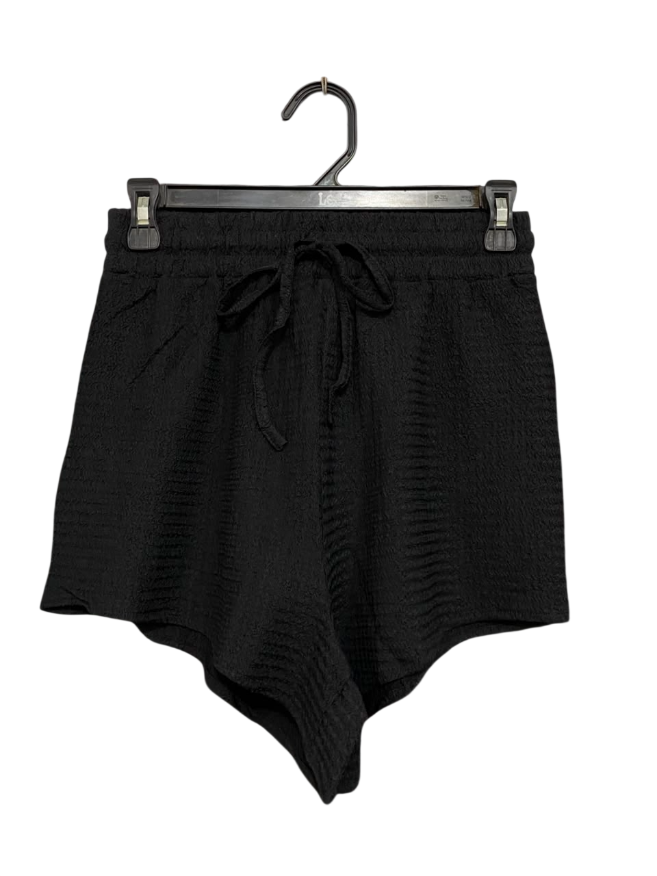 MISSGUIDED |S| WAIST 26| A23| CLASSIC BLACK TEXTURED DRAWSTRING CASUAL LOUNGE SHORTS | COMFORTABLE HIGH-WAIST BEACH SHORTS