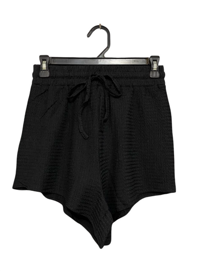 MISSGUIDED |S| WAIST 26| A23| CLASSIC BLACK TEXTURED DRAWSTRING CASUAL LOUNGE SHORTS | COMFORTABLE HIGH-WAIST BEACH SHORTS