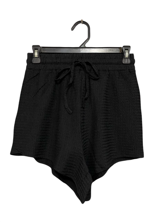 MISSGUIDED |S| WAIST 26| A23| CLASSIC BLACK TEXTURED DRAWSTRING CASUAL LOUNGE SHORTS | COMFORTABLE HIGH-WAIST BEACH SHORTS