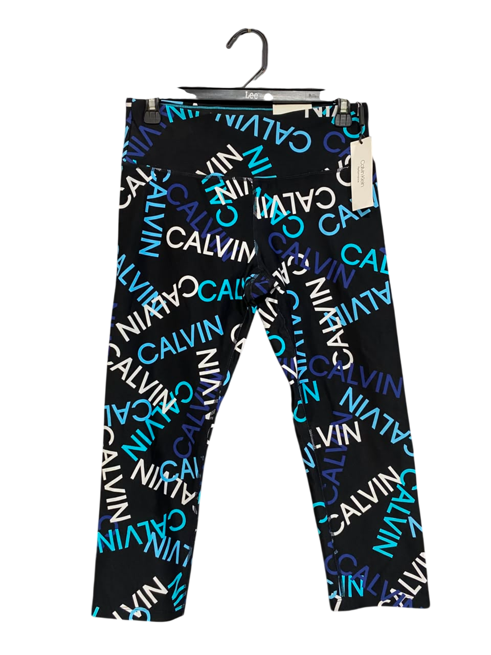 CALVIN KLEIN |M| WAIST 28| A23| BLACK ALL-OVER LOGO PRINT ATHLETIC LEGGINGS | PERFORMANCE WORKOUT PANTS