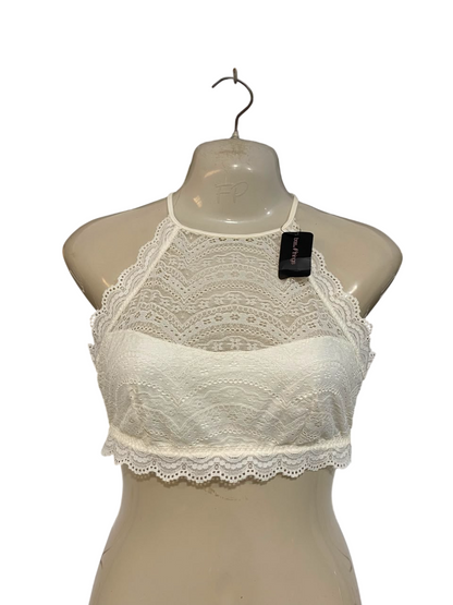 BRAS N THINGS |XS| BUST 15| A23| IVORY LACE HALTER-NECK SCALLOPED BRALETTE | ELEGANT SLEEVELESS CROP TOP