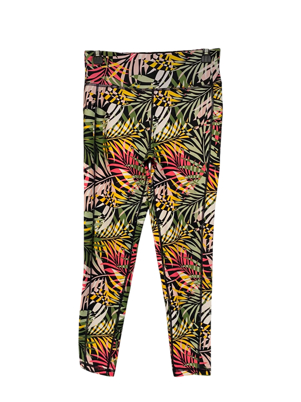 DKNY SPORT |M| WAIST 26| A23| TROPICAL PALM LEAF MULTICOLOR ATHLETIC LEGGINGS