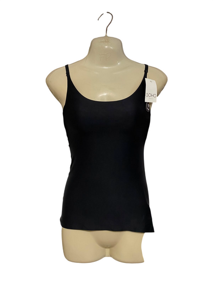 SOHO SMOOTH |XS| BUST 12| A23| BLACK SMOOTH SLEEVELESS CAMELLIA SPAGHETTI STRAP CAMISOLE TOP | ESSENTIAL LAYERED BASIC