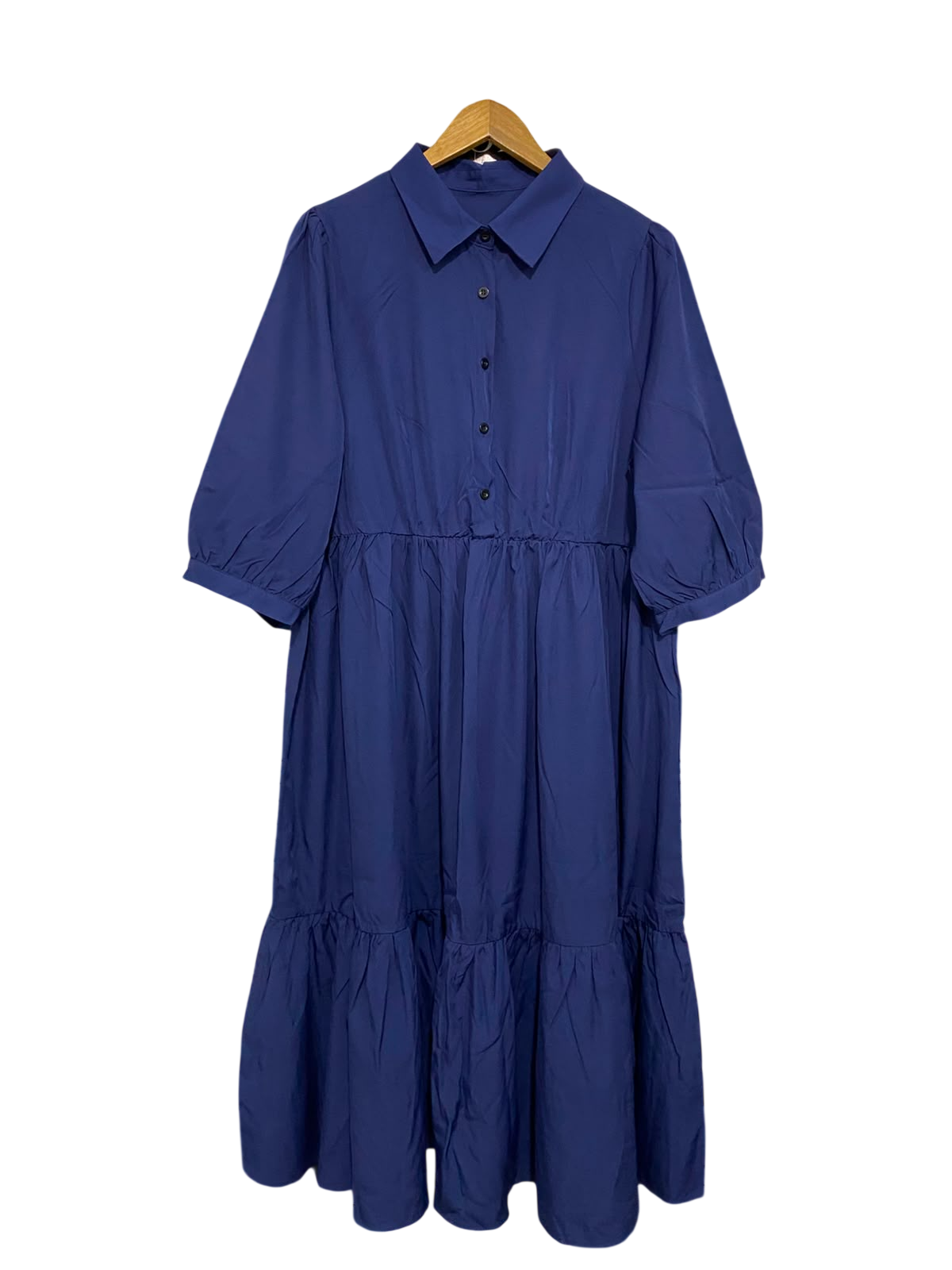 SHEIN CURVE |XL| BUST 22| A24| ROYAL BLUE COLLARED BUTTON-UP TIERED MIDI SHIRT DRESS | ELEGANT HALF-SLEEVE DRESS