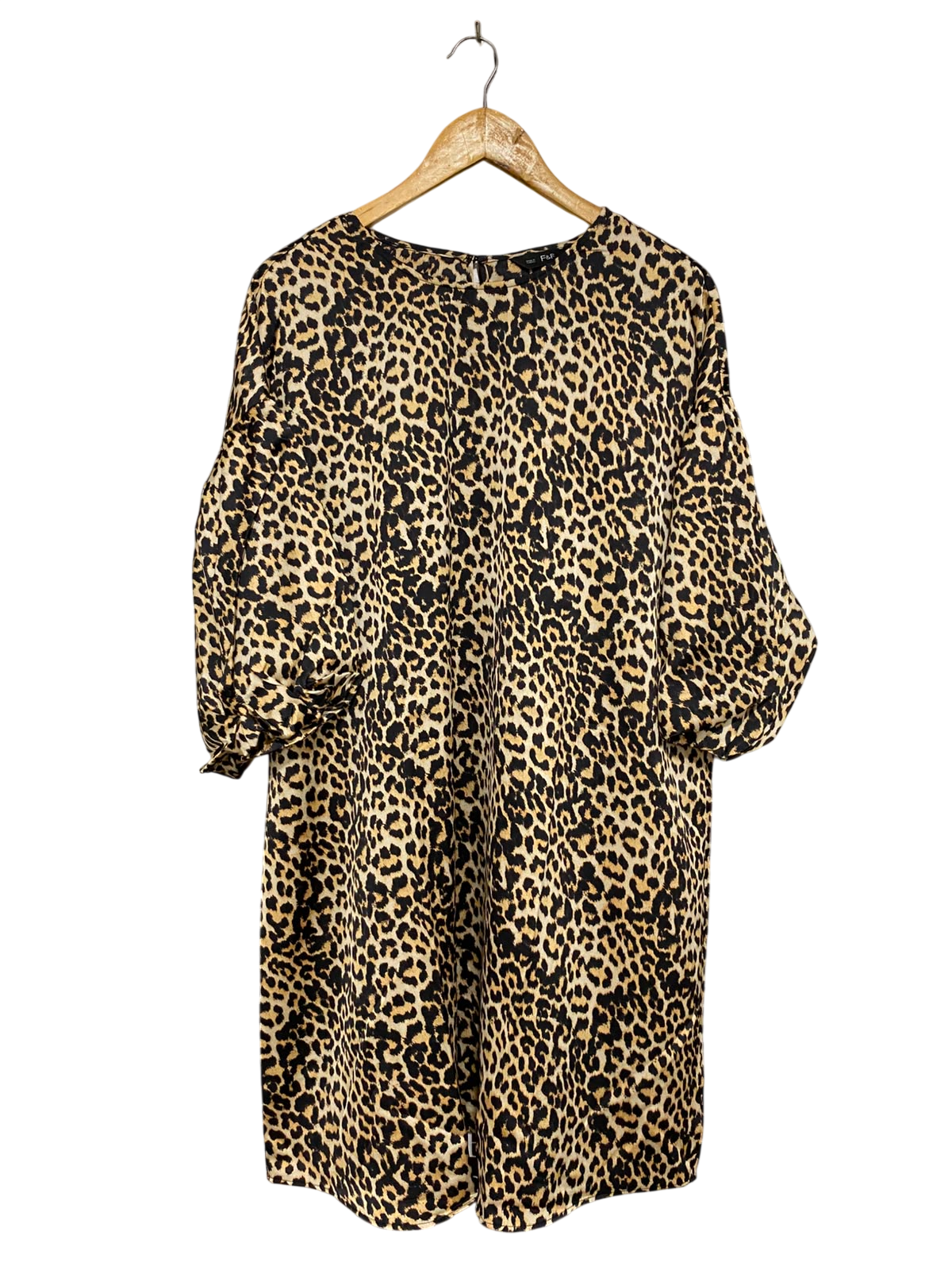 F&F |L| BUST 24| A24| LEOPARD PRINT SATIN SHORT SLEEVE MINI DRESS | BOLD ANIMAL PRINT TUNIC DRESS