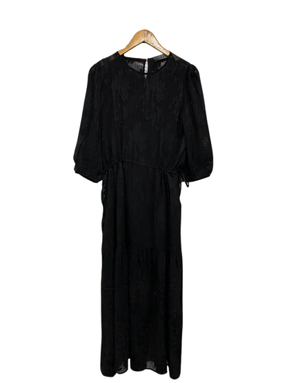 PRIMARK |M| BUST 19| A24| BLACK JACQUARD TIERED MIDI DRESS | ELEGANT LONG-SLEEVE EVENING DRESS