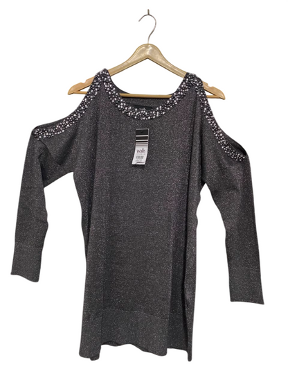 WALLIS |M| BUST FREE| A24| CHARCOAL SPARKLING COLD-SHOULDER EMBELLISHED KNIT TOP | GLAMOROUS PARTY TUNIC