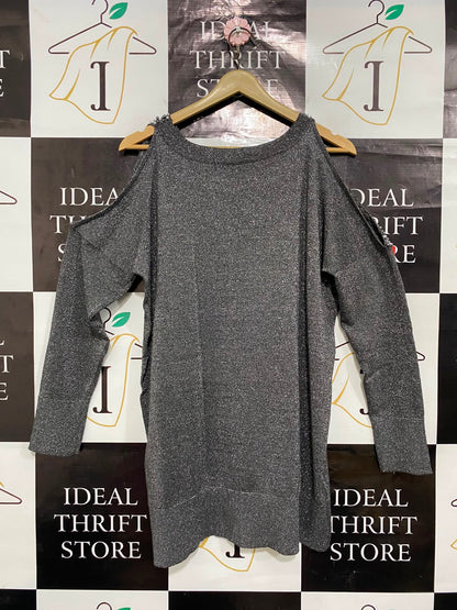 WALLIS |M| BUST FREE| A24| CHARCOAL SPARKLING COLD-SHOULDER EMBELLISHED KNIT TOP | GLAMOROUS PARTY TUNIC