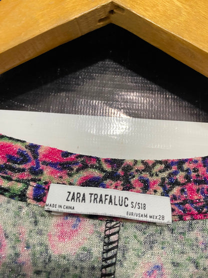 ZARA TRAFALUC |L| BUST 20| A24| MULTICOLOR ABSTRACT PRINT RUFFLE-SHOULDER LONG-SLEEVE MIDI DRESS