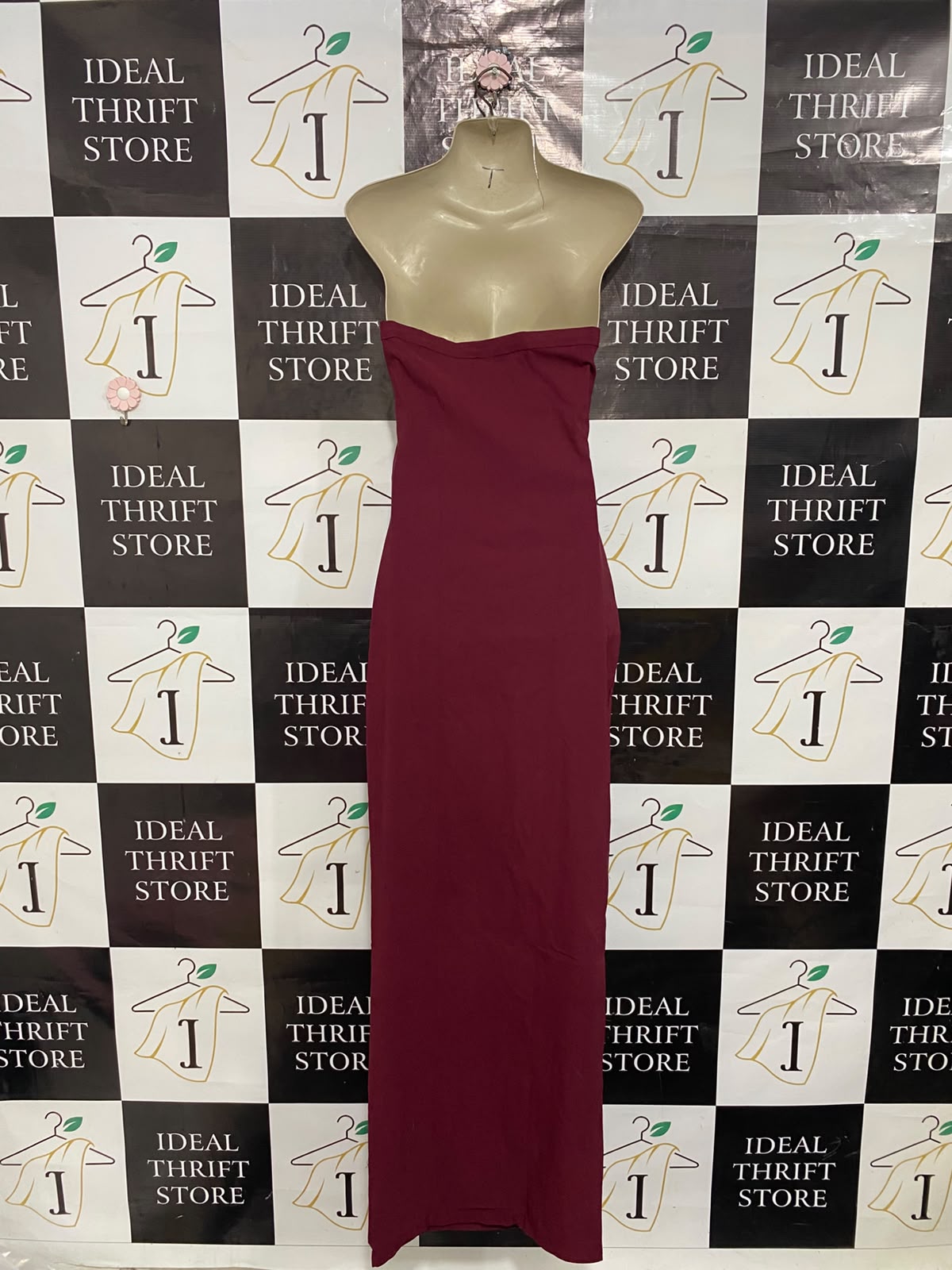 PRETTYLITTLE THING |S| BUST 15| A24| BURGUNDY STRAPLESS CONTRAST STITCHING TUBE MAXI DRESS | ELEGANT SLIM-FIT BODYCON GOWN