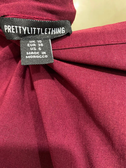 PRETTYLITTLE THING |S| BUST 15| A24| BURGUNDY STRAPLESS CONTRAST STITCHING TUBE MAXI DRESS | ELEGANT SLIM-FIT BODYCON GOWN