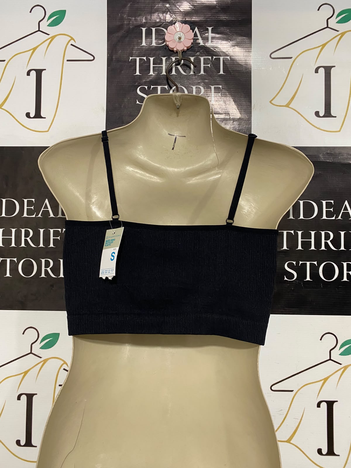 PRIMARK CARES |S| BUST 15| A24| CLASSIC BLACK RIBBED SPAGHETTI STRAP CROP TOP | BASIC COMFORTABLE CAMISOLE
