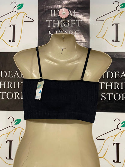 PRIMARK CARES |S| BUST 15| A24| CLASSIC BLACK RIBBED SPAGHETTI STRAP CROP TOP | BASIC COMFORTABLE CAMISOLE