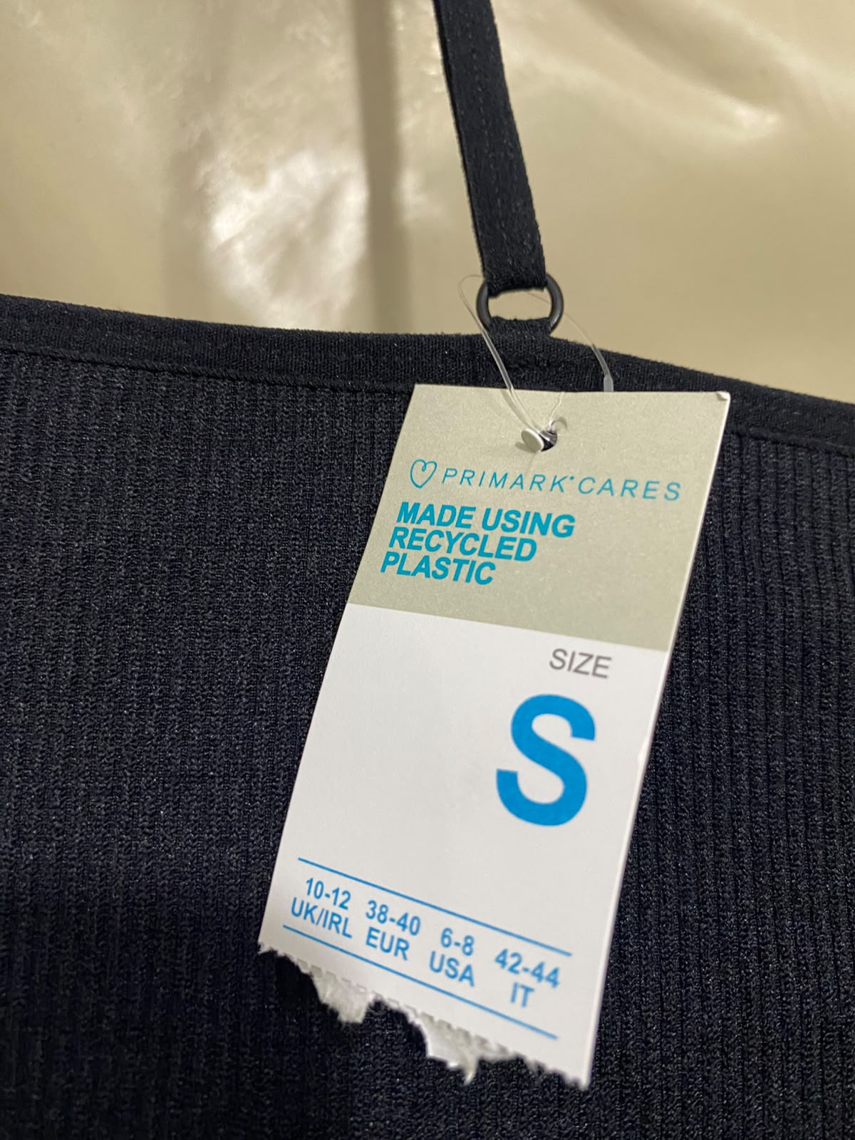 PRIMARK CARES |S| BUST 15| A24| CLASSIC BLACK RIBBED SPAGHETTI STRAP CROP TOP | BASIC COMFORTABLE CAMISOLE