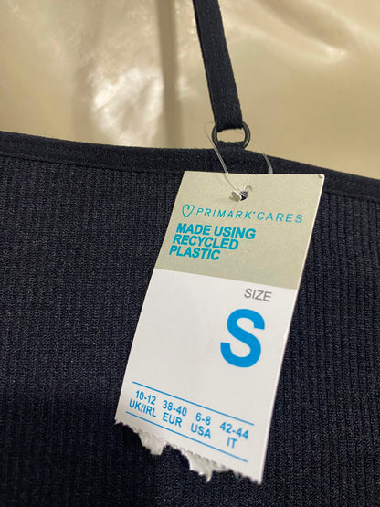 PRIMARK CARES |S| BUST 15| A24| CLASSIC BLACK RIBBED SPAGHETTI STRAP CROP TOP | BASIC COMFORTABLE CAMISOLE