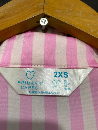 PRIMARK CARES |XS| A24| PINK AND WHITE STRIPED SATIN LONG-SLEEVE PAJAMA SET | COMFORTABLE LOUNGEWEAR SLEEPWEAR