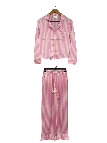 PRIMARK CARES |XS| A24| PINK AND WHITE STRIPED SATIN LONG-SLEEVE PAJAMA SET | COMFORTABLE LOUNGEWEAR SLEEPWEAR