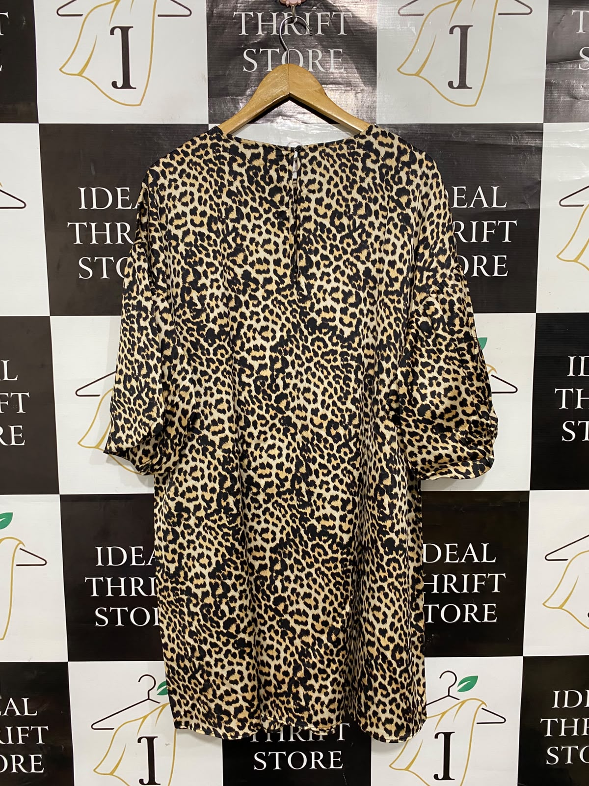 F&F |L| BUST 24| A24| LEOPARD PRINT SATIN SHORT SLEEVE MINI DRESS | BOLD ANIMAL PRINT TUNIC DRESS
