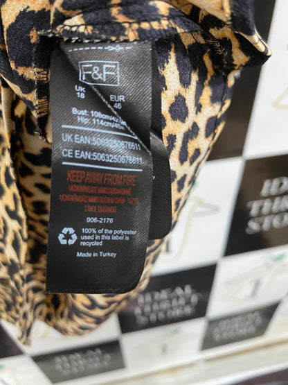 F&F |L| BUST 24| A24| LEOPARD PRINT SATIN SHORT SLEEVE MINI DRESS | BOLD ANIMAL PRINT TUNIC DRESS