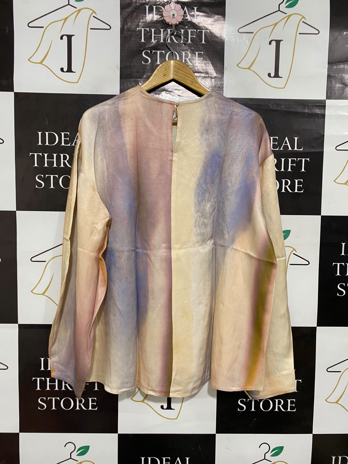 ASOS |L| BUST 22| A24| EDITION MULTICOLOR PASTEL TIE-DYE LONG-SLEEVE BLOUSE | ETHEREAL SHIMMER TOP