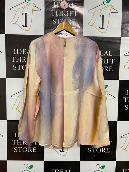 ASOS |L| BUST 22| A24| EDITION MULTICOLOR PASTEL TIE-DYE LONG-SLEEVE BLOUSE | ETHEREAL SHIMMER TOP