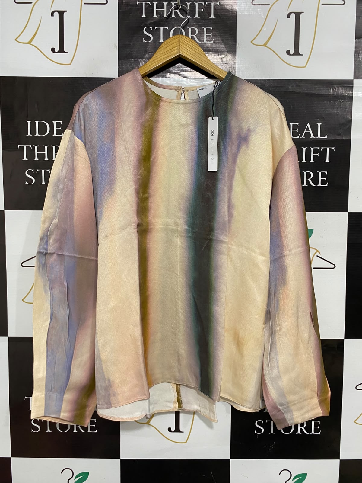 ASOS |L| BUST 22| A24| EDITION MULTICOLOR PASTEL TIE-DYE LONG-SLEEVE BLOUSE | ETHEREAL SHIMMER TOP