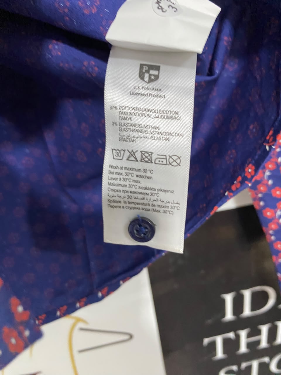 U S POLO ASSN |L| BUST 18| A24| NAVY BLUE AND RED FLORAL PRINT LONG-SLEEVE BUTTON-UP SHIRT | CLASSIC TAILORED BLOUSE