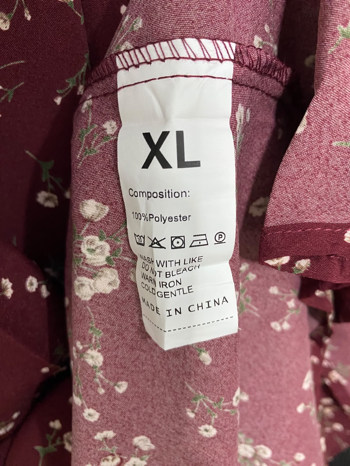 |XL| BUST 18| A24| BURGUNDY AND WHITE FLORAL PRINT V-NECK RUFFLE-SLEEVE MIDI DRESS | ROMANTIC SMOCKED-WAIST SUMMER DRESS