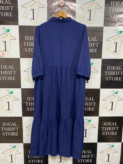 SHEIN CURVE |XL| BUST 22| A24| ROYAL BLUE COLLARED BUTTON-UP TIERED MIDI SHIRT DRESS | ELEGANT HALF-SLEEVE DRESS